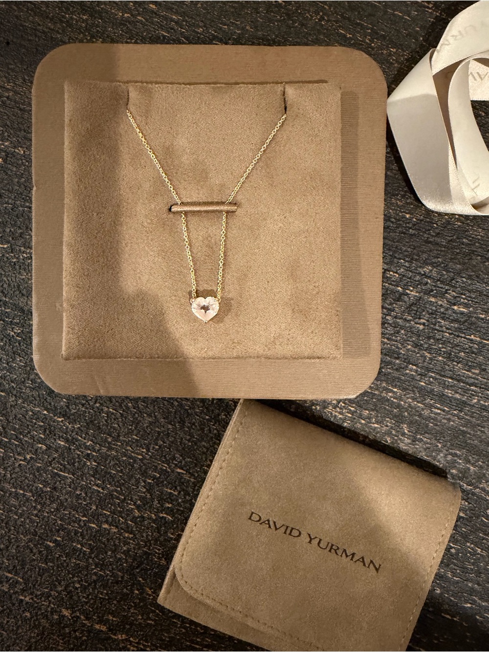 David Yurman Gold Necklace with Pink Heart Pendant